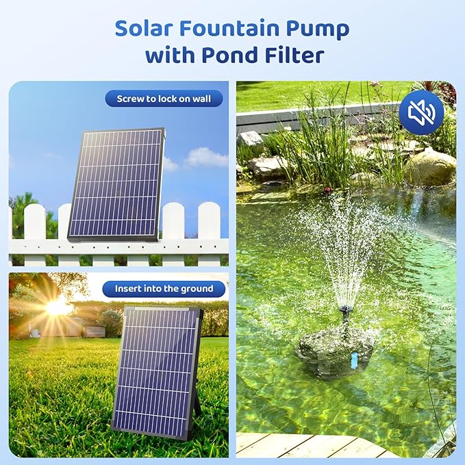 Antfraer Solar Pond Filter with Fountain Pump Kit, 12W Solar Pond Pump with Pond Filter for Outdoor Pond Garden Fountain Waterfall Water Feature