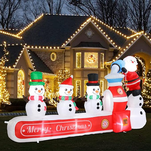 MUMTOP 7.0FT Long Christmas Inflatables Outdoor Decorations, Inflatables Santa Claus Snowman Blow up Merry Christmas Yard Decorations Built-in LED Lights for Outdoor Party Holiday Decor