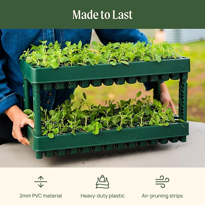 Vego garden 10" x 20" 76 Cells Seed Starter Tray Stackable Seedling Starting Germination Trays for Plants Planting Vegetables Herbs Flowers, 2 Set