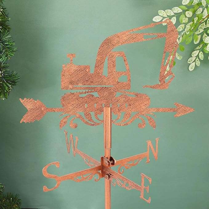SUPERDANT Digger Weather Vane Engineering Vehicles Metal Weathervane Copper Windvanes Decorative Wind Direction Vanes Signs for Farmhouse Sheds Outdoor Garden Lawn Roof Paddock Decoration