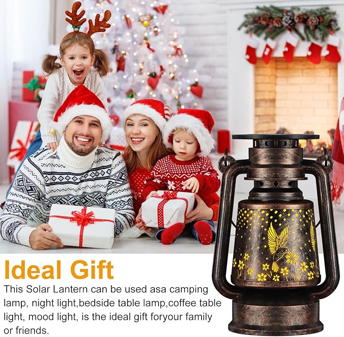 Solar Lantern Outdoor Hanging Vintage LED Waterproof Camping Light with Beautiful Graphics Landscape Decor for Yard,Patio,Porch,Lawn,Tabletop(02 - Hummingbird)