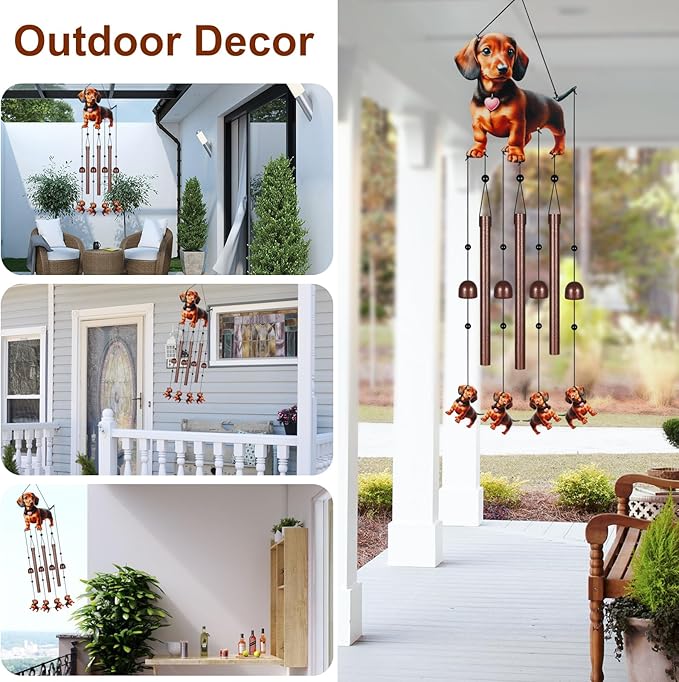 Metal Colorful Dachshund Wind Chimes for Outside to Create a Zen Atmosphere Suitable for Outdoor Garden Patio Home Decor,Melodious Melodic Tones Suitable as A Birthday for Women Mom