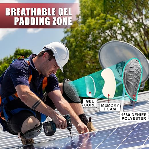 Work Knee Pads for Men Construction,Gel Roofing and Flooring Knee Pads for Women with Soft Foam Padding for All Day Comfort, Gardening Kneepads for Work with Anti-Slip 1680D Fabric Cap, Grey