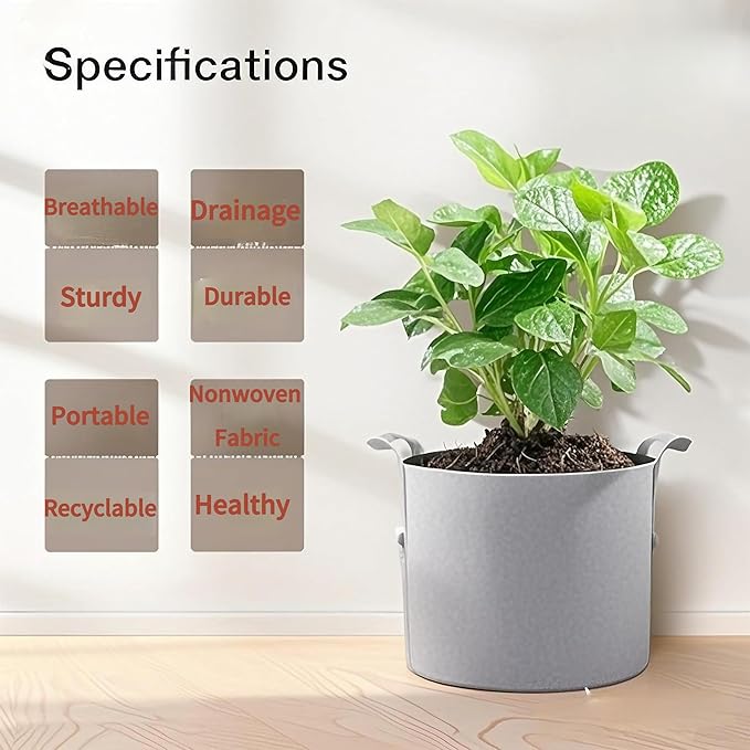 Grow Bags,Gallon Pot,Gallon Grow Bag,Fabric Plant Vegetable Pots with Handles,2-12 Nursery Pot Gallon Grow Bags with 1 Non-Slip Gardening Gloves,5pcs (2 Gallon)