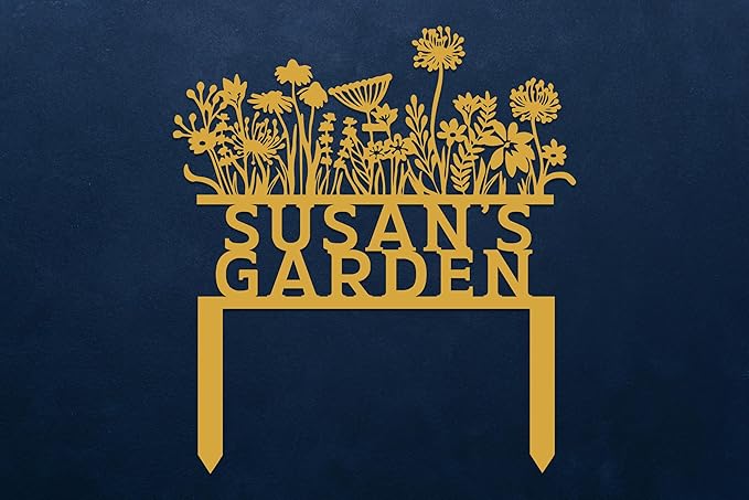 Personalized Flowers Garden Sign with Stakes, Custom Flowers Metal Garden Decor, Sign for Flower Beds, Metal Yard Art, Gift for Grandmother, Gift for Mom, Patio Garden Decorations, Housewarming Gift