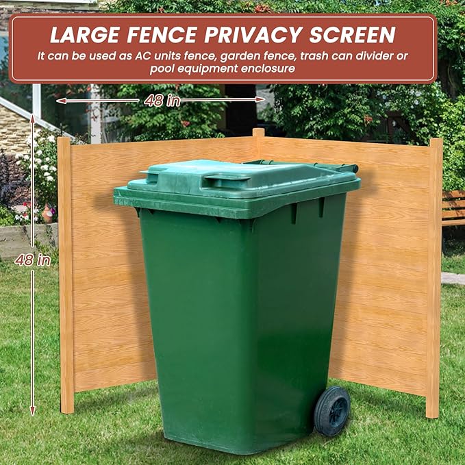 LILYPELLE 48in W x 48in H Air Conditioner Fence, 2 Panels Outdoor Wooden Fence Privacy Screen with Metal Stakes, Trash Can Pool Equipment Enclosure Outside Panels Decorative Fences