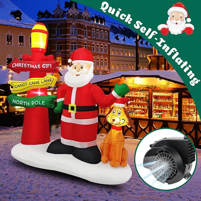 Inflatable Christmas Decorations Blow Up 6FT Santa Claus Take Dog Under Street lamp Inflatables Xmas Party Set Decor for Yard Garden Lawn Outdoor Ornaments