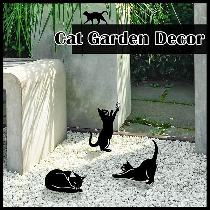 Tandefio 6 Pcs Metal Cat Garden Statues Medium Christmas Yard Garden Decorative Stakes for Women Cat Silhouette for Yard Art Outside Patio Outdoor Decor Lawn Ornaments Decorations