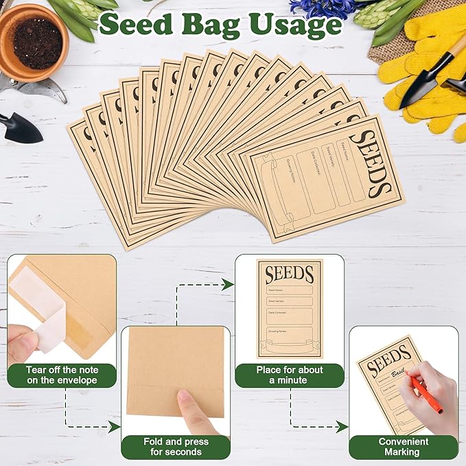 Coolrunner Wood Seed Saving Box, Seed Storage Organizer Case, Seed Packet Storage Organizer with Lock and 3 Handles, 30P Plant Labels, 30P Seeding Envelopes Bag