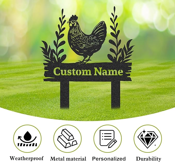 Personalized Metal Chicken Coop Sign, Custom Name Chicken Coop Signs for Outside, Decorative Garden Stakes, Metal Yard Art, Backyard Farmhouse Decor, Chicken Gifts for Women Man Color03