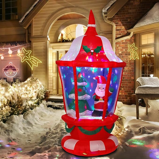 VCUTEKA Christmas Inflatables Outdoor Decorations, 6FT Inflatable Lantern with Santa Claus and Christmas Tree Blow Up Built-in Colorful LED Lights for Holiday Yard Garden Lawn Xmas Decor