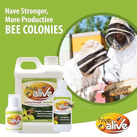 HIVE ALIVE Liquid Concentrate Bee Feed Supplement - Honey Bee Liquid Food Stimulant - Beekeeping Fall Spring Feeding Enhancer, Lowers Winter Mortality, Boost Gut Health, Colony Size - 100 ml, 10 Hives