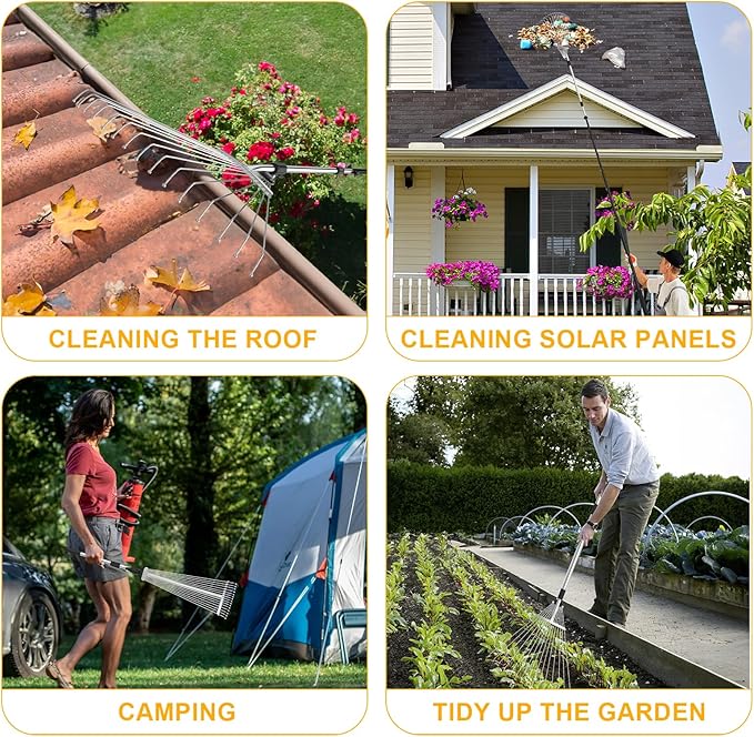 FIXM Telescoping Roof and Yard Rake 7-31 FT, Dual Use to Clean Leaves, Branches and Debris for Roofs/Lawn