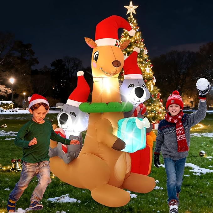 7FT Kangaroo Koala Inflatable Decoration with Built-in LED Lights, Christmas Outdoor Inflatable Decoration for Lawn, Yard, Garden, Patio
