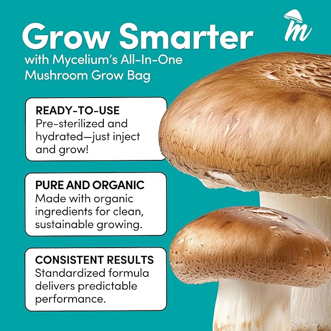 Mycelium 6LB Mushroom Growing Kit | CVG Substrate & Millet/Milo Grain Blend w/Cultivation Enhancer | All-in-One Pre-Sterilized Bag with Injection Port | Grow Dung-Loving Mushrooms Like Magic at-Home