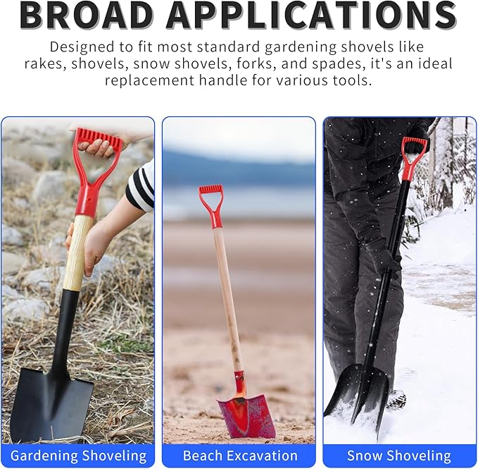 2 Pcs ID 1.26" Red Shovel D-Shaped Grip Handle,PVC Shovel D Straight Grip Handle,Plastic Spade Replacement Snow Removal Garden Accessorie Backyard Digging,7.09×3.74-in(H*T)