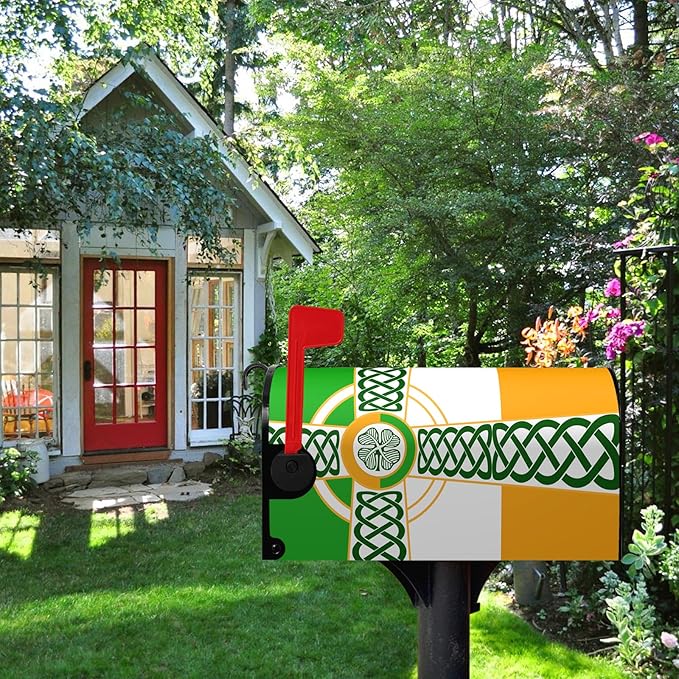St. Patrick's Day Mailbox Cover Celtic Irish Flag Clover Oversized Mail Box Wrap Farmhouse Home Magnetic Mailbox Covers Shamrocks Mailboxs Post Box Covers Wraps Large Size 25.5 X 21 Inch
