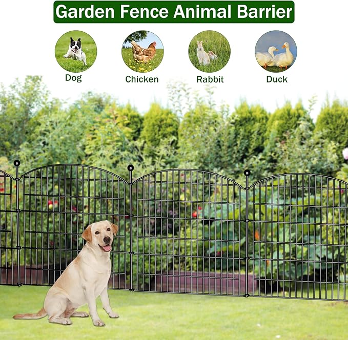 Decorative Garden Fence, 5 Panels - 32 in (H) x 11.8 ft (L) No Dig Dog Fence Outdoor for Yard, Rustproof Tall Garden Fencecing Panels, Animal Barrier Suitable for Yard Border, Patio, and Outdoor Use