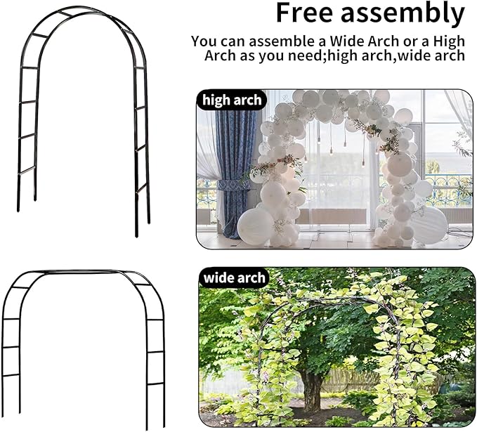 RUBFAC 94" Metal Garden Arch Trellis for Climbing Plants Outdoor, Garden Arbors and Arches, Wedding Arch Frame Archway for Balloons Pumpkin Vines Halloween Christmas Party Decoration, Black