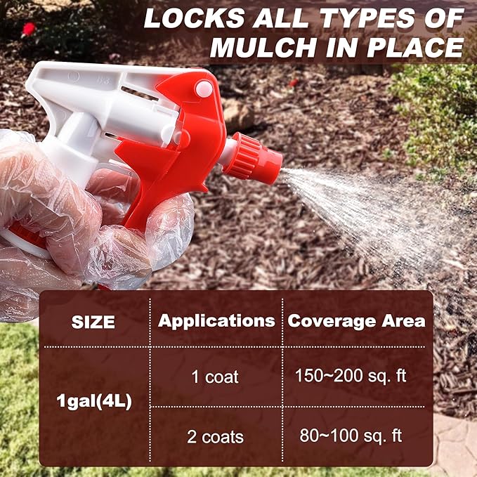 Mulch Glue - 128oz / 1 Gallon Landscape Adhesive Gravel Binder Glue with Applicator for Landscaping Concentrate Covers, Garden - Ready to Use Non Toxic Mulch Stabilizer for Pea Gravel, Stones, Bark