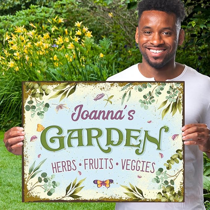 Custom Garden Sign, Christmas Present, Personalized Name for Vegetable Patch and Backyard Décor Sign, 18x24 Inches, Rust Free .063 Aluminum, Fade Resistant, Made in USA by Sigo Signs