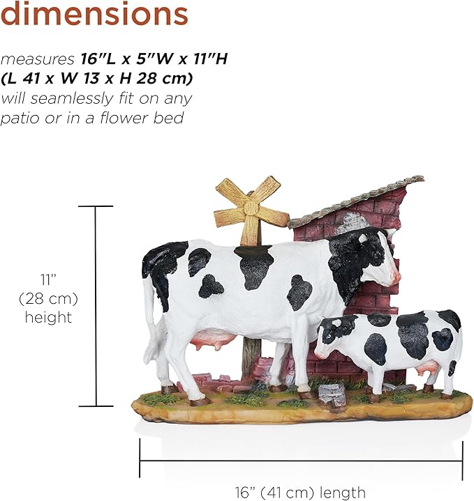 Alpine Corporation GDS188 Polyresin Cow and Calf Statue Decor, Stylish Statuary Decor for Garden, Patio, and Lawn, 11" H, Multicolor