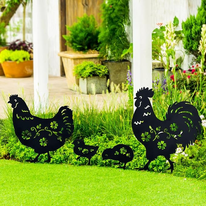 Chicken Metal Decorative Garden Stakes Chicken Gifts for Women/Men Chicken Lovers Gifts Silhouette Statues for Yard Art, Outside, Patio, Outdoor Decor, Garden Decorations, Lawn Ornaments