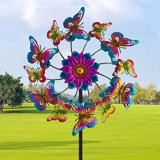 45" Butterfly Garden Wind Spinners for Yard, 12pcs Colorful Butterflies Kinetic Outdoor Decor, Wind Sculpture Yard Art Decorations for Patio, Lawn