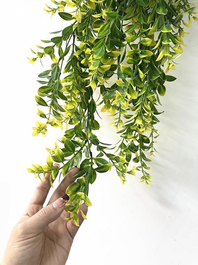 Artificial Hanging Plants, Fake Vines Decoration Plastic Leaves Faux Ivy Foliage Rattan Greeny Vine Plant for Wedding Indoor Outdoor Home Garden Bedroom Office Wedding Christmas Decor - Yellow 4 Pack