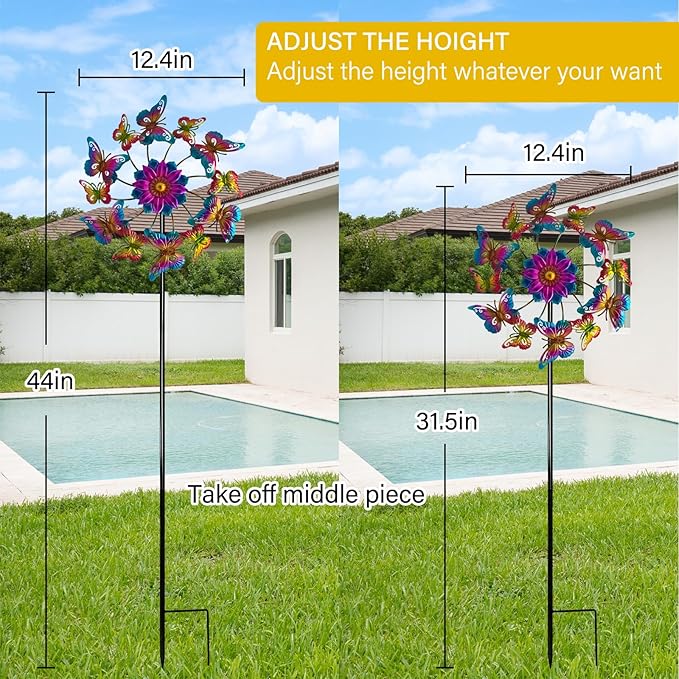 45" Butterfly Garden Wind Spinners for Yard, 12pcs Colorful Butterflies Kinetic Outdoor Decor, Wind Sculpture Yard Art Decorations for Patio, Lawn