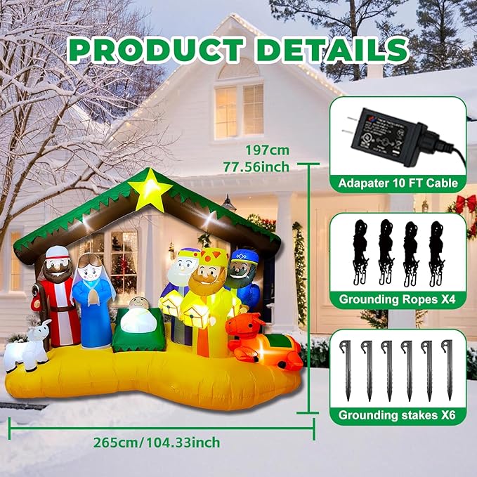 8.8 FT Christmas Inflatables Nativity of Jesus Blow Up Yard Decorations with LED Lights Religious Blow Up Yard Decor for Outdoor Xmas, Holiday Party, Patio & Lawn Decorations