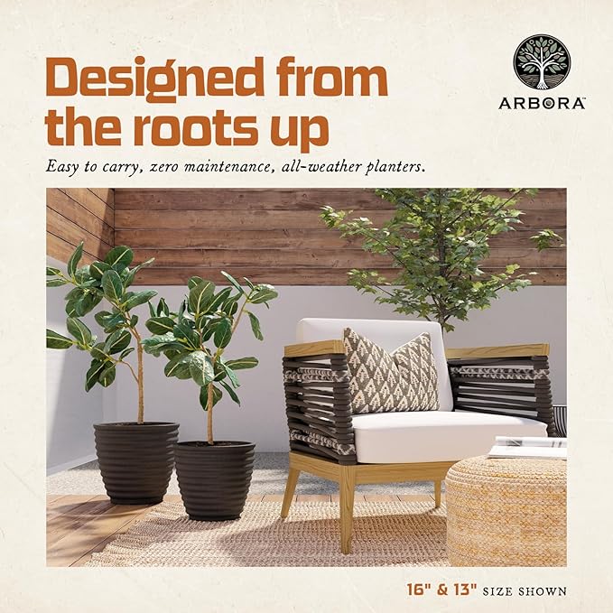 ARBORA 13" Ibiza Polyresin Indoor and Outdoor Planter with Classic Black Finish - Durable, Weatherproof, Lightweight, Large Plant Pot for Patio, Garden, Deck, Entryway