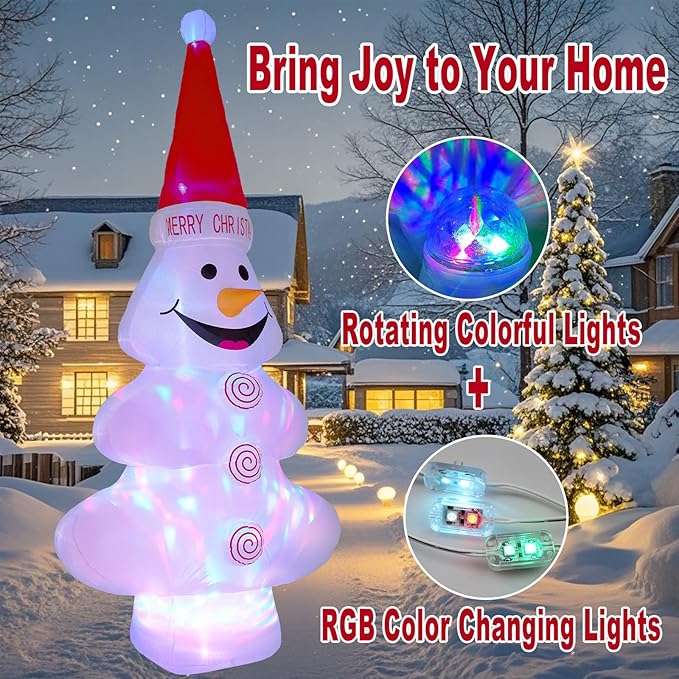 12 FT Christmas Inflatables Snowman Outdoor Decorations, Blow Up Christmas Tree Snowman Yard Decoratin with Rotating & RGB LED Lights for Patio Garden Lawn Decor, Xmas New Year Kids Gifts