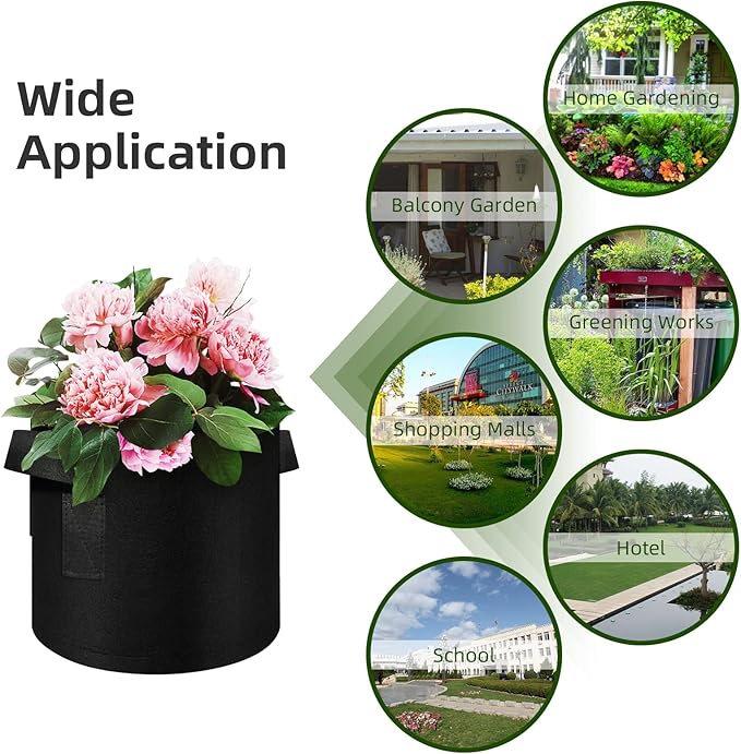 5/10/12/20/30 Pack 10 Gallon Grow Bags, Heavy Duty Thickened Nonwoven Fabric Pots with Handles, Plant Grow Bags for Vegetable/Flower/Plant/Fruits, Black (12 Pack)