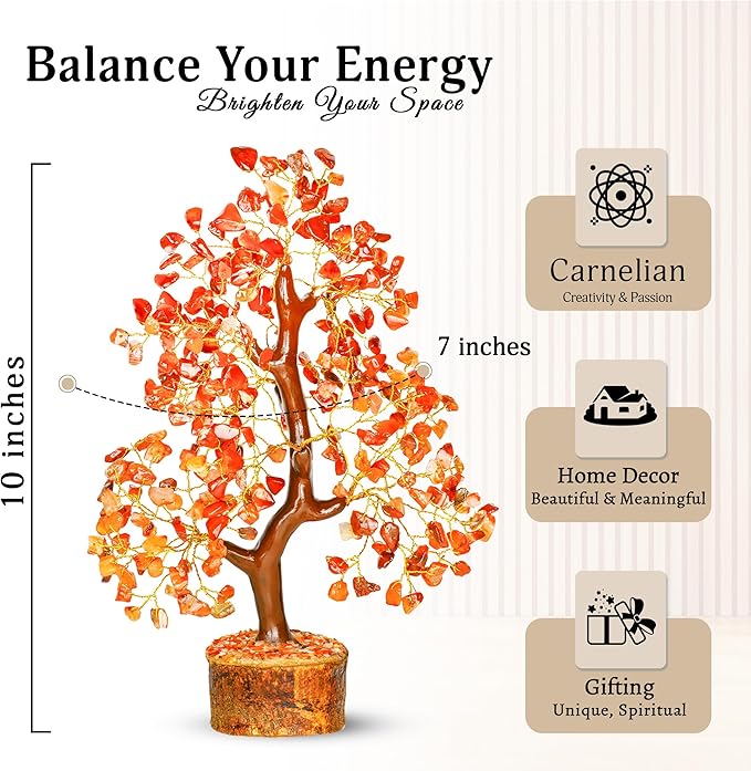 Carnelian Crystal Tree - Home Decor - Bonsai Tree - Tree of Life Decor - Spiritual Decor - Crystal Decor - Good Luck Gifts - Meditation Accessories - Money Tree - Desk Decor - Good Luck Charms