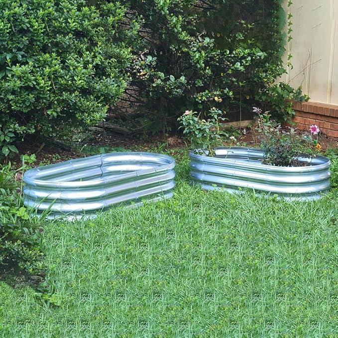 2-Pack 4x2x1FT Galvanized Raised Garden Bed Kit Oval Metal Ground Planter Box Outdoor Bottomless Planter Raised Beds for Vegetables Flowers Herbs Fruits, Silver
