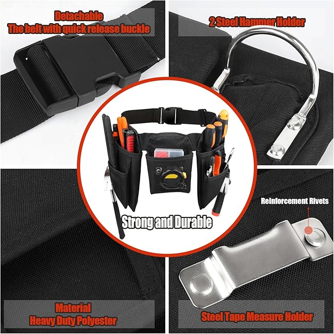 ASNOMY Heavy Duty Tool Belts for Men and Women,19 Pocket Carpenter Tool Belt with Quick Release Buckle,Adjustable Utility Framing Belt,Construction Tool Belt for Gardening,Electrician