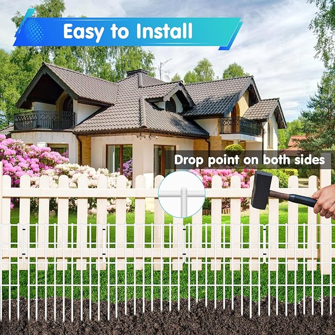 26 Panels No Dig Fence, 28ft(L) x 17in(H) Dog Digging Fencing Barrier, 1.2in Gap Animal Barrier for Bottom of Fence, Rustproof Metal Garden Edging Border Ground Defense for Outdoor Patio, White