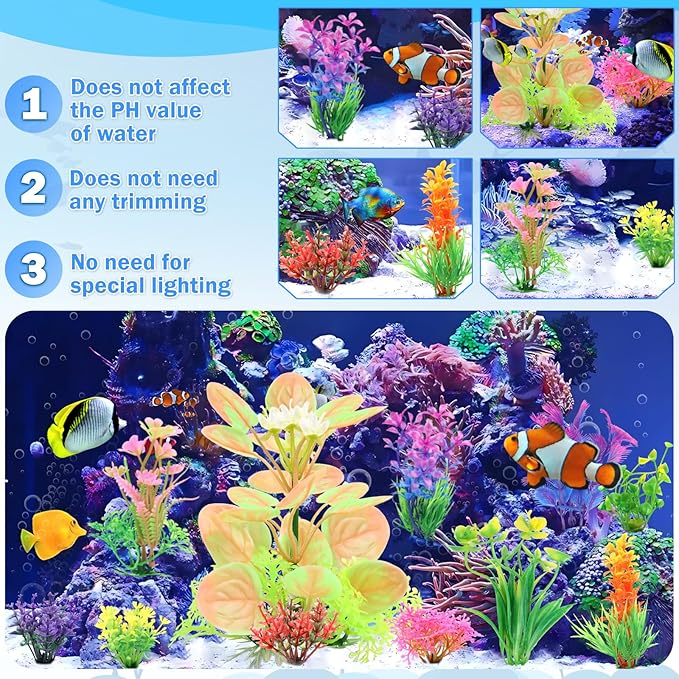 Fish Tank Accessories Aquarium Decorations Plastic Plants, 11cs Small Goldfish Turtle Tank Decorations Artificial Plants, Aquarium Decor Colorful Grass Plant