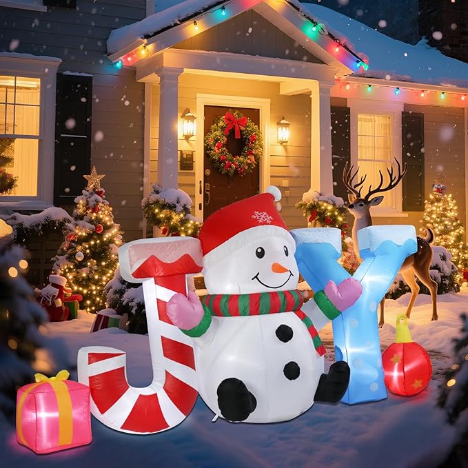 WONDER GARDEN 7.54 FT Christmas Inflatable Outdoor Decorations Joy Snowman Christmas Blow Up Yard Decorations with LED Lights for Xmas Holiday Party Garden Patio Lawn Decor