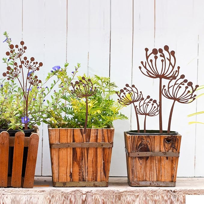 Set of 10 Dandelion Metal Flowers for Outside Decorative Garden Stakes Plants Stakes Yard Art Decor for Lawn Yard Walkway and Flower Garden