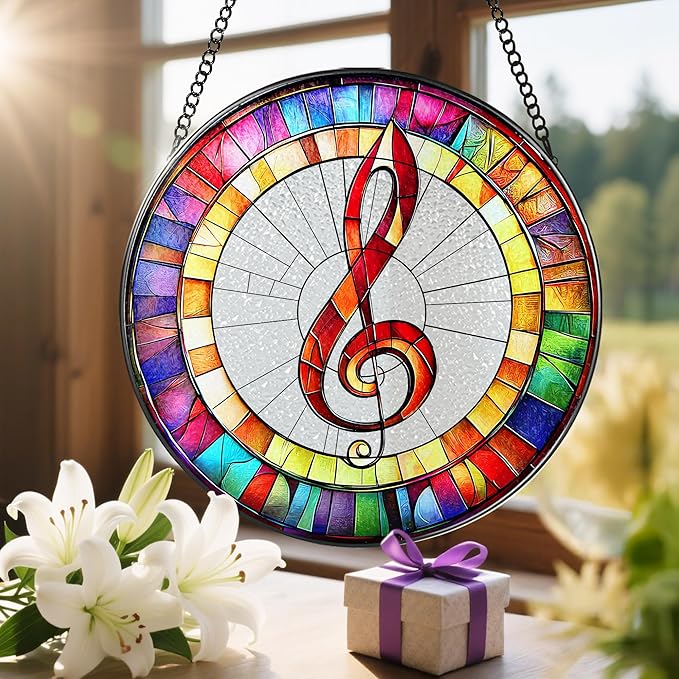 8'' Musical Suncatcher Ornament, Stained Glass Window Hanging, Suncatchers for Windows Hanging Ornaments | Music Teacher Gift, Music Lover Gift, Piano Teacher Gifts, Musician Gifts