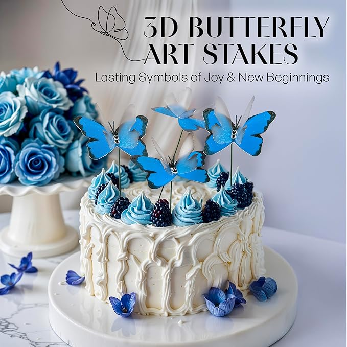 Handmade Sky Blue Butterfly Garden Stakes Set of 7 - Decorative Outdoor & Indoor Plant Decor - Nature Lover Gift Idea by Air Aquarium Kushner