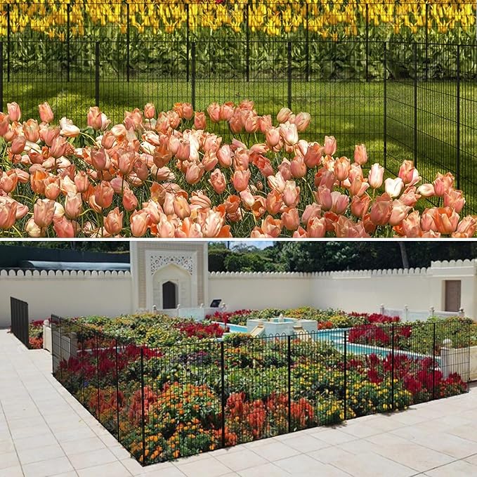 Decorative Garden Fence 10 Panels 23.6 ft(L) X 40 in(H) Animal Barrier for Yard, Patio, Garden Borders, No-Dig Outdoor Fencing with Rustproof Metal Panels, Temporary Ground Stakes for Dogs, Rabbit