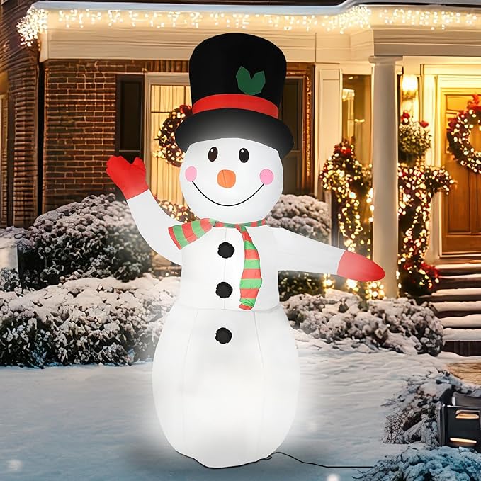 8FT Christmas Inflatable Snowman, IP65 Lighted Blow Up Gentle Snowman with LED Lights, Automatic Inflation Yard Decorations for Lawn Garden Holiday Decor