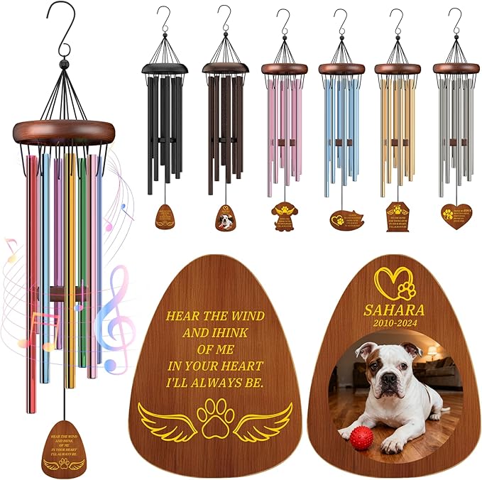 Personalized Pet Memorial Wind Chimes Custom - Custom Dog Memorial Wind Chime - Bereavement Gift for Pet Loss, Healing Wind Chimes for Loss of Cat (Standard Shapes)