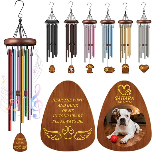 Personalized Pet Memorial Wind Chimes Custom - Custom Dog Memorial Wind Chime - Bereavement Gift for Pet Loss, Healing Wind Chimes for Loss of Cat (Standard Shapes)