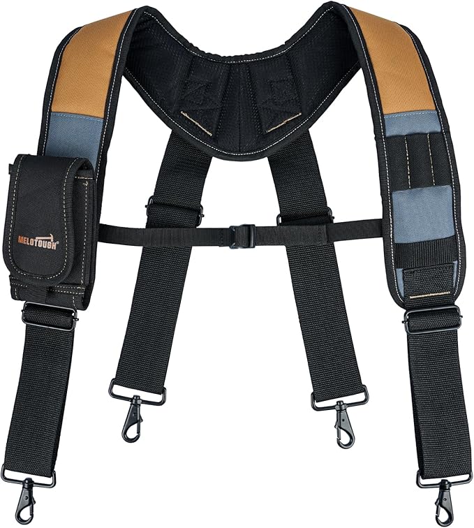 MELOTOUGH Tool Belt with Suspenders Tool Bag Suspenders Framers Comb Apron Tool Belt Construction Tool Pouch Builder Heavy Duty Carpenter Suspension Rig for Electrician, Roofing,Contractor(Khaki)