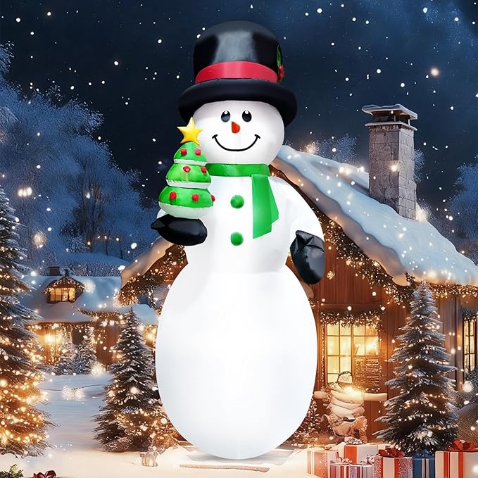 8FT Christmas Snowman Inflatable Xmas Tree Blow Up Outdoor Christmas Decoration with LED Light for Indoor Outdoor Yard Garden Lawn Porch Xmas Holiday Party Favor Supplies Décor