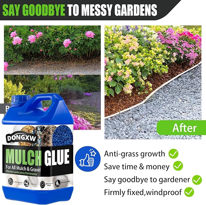 Mulch Glue for Landscaping 1.25 Gallon, Long-Lasting Rock Glue Gravel Binder, Strong Rubber Mulch Stabilizer Landscape Mulch Anchor for Pea Gravel, Max Concentrated Stones Lock Adhesive
